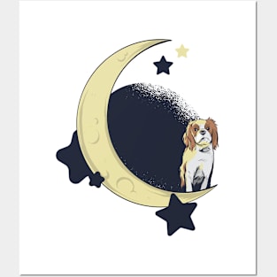 Cavalier King Charles Spaniel At The Moon Posters and Art